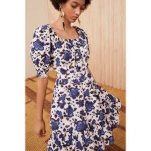 Ulla Johnson Capsule Collection Celia Dress Size 8 Lapis Floral Blue Ivory Boho